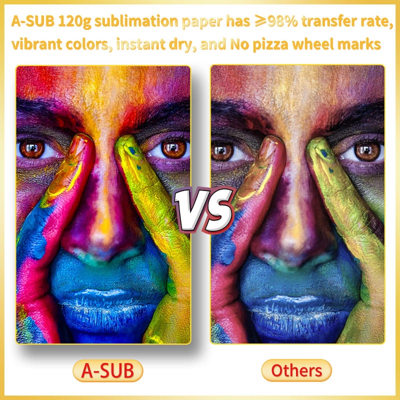 A-SUB Sublimation Paper 11x17 Inch 120GSM, 110 Sheets - Compatible with Inkjet Printers & Sublimation Inks, High Transfer Efficiency for T-Shirts, Mugs, Crafts - Image 2